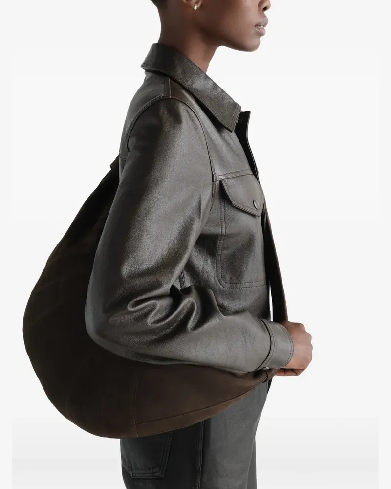 Christophe Lemaire large Croissant panelled leather shoulder bag - Braun Braun