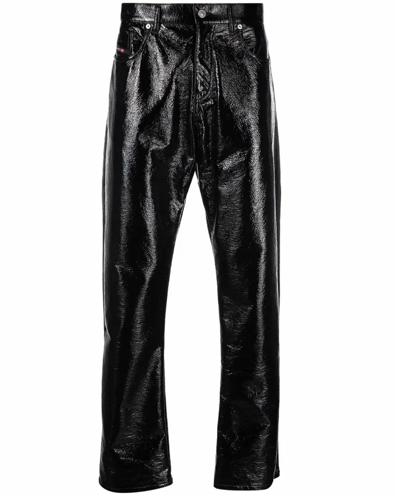 Diesel Gerade Vinylhose mit Knitteroptik - Schwarz Schwarz