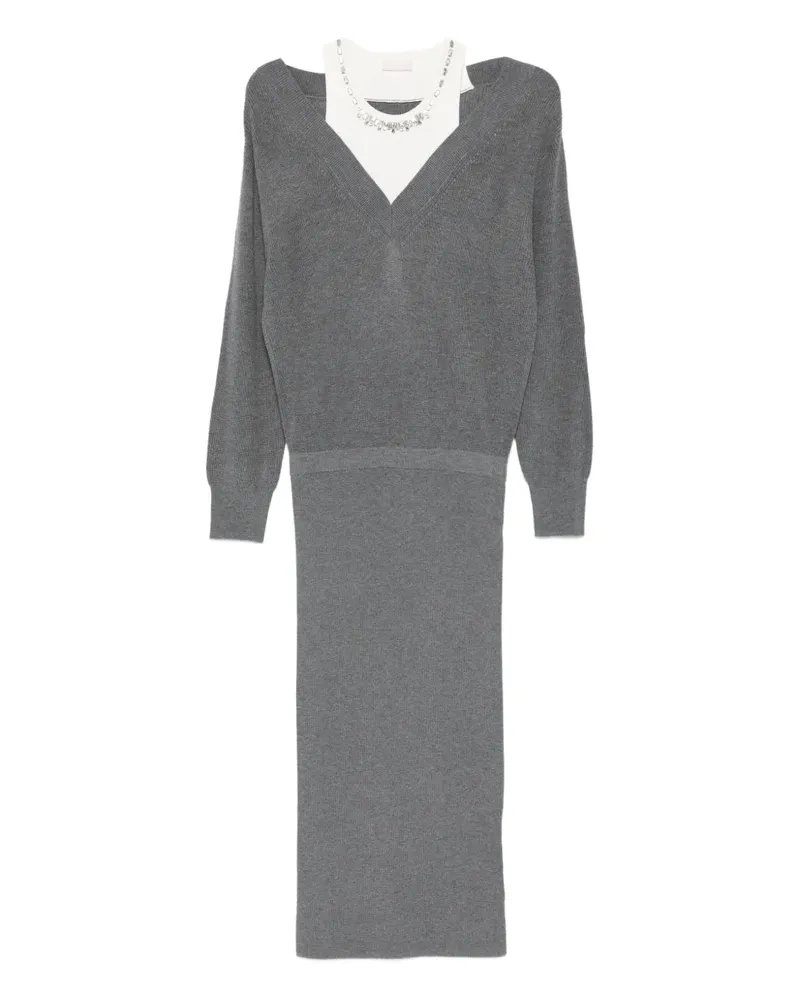 Liu Jo Strickkleid mit V-Ausschnitt - Grau Grau