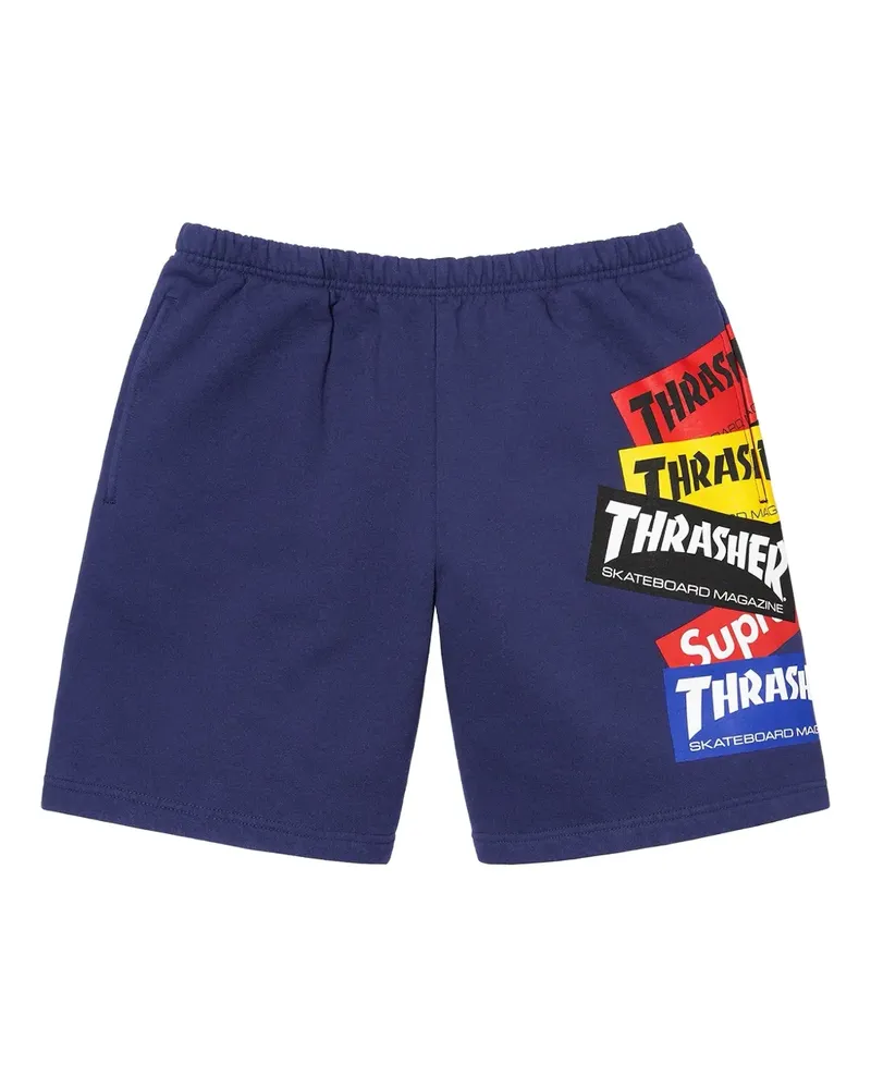 Supreme Being x Thrasher logo-print track shorts - Blau Blau