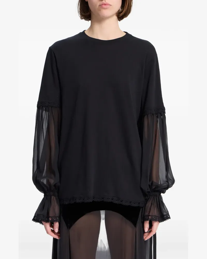 Ann Demeulemeester T-Shirt mit Spitzenbesatz - Schwarz Schwarz