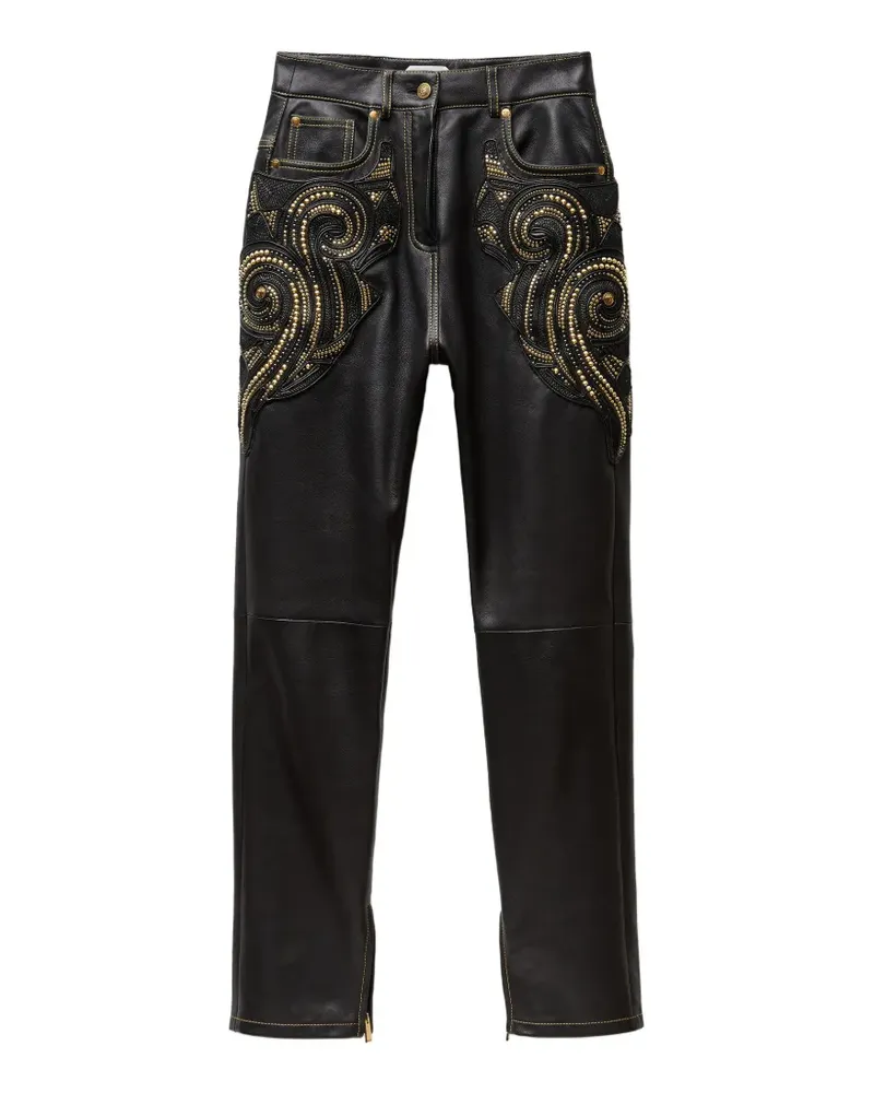 Versace Bestickte Hose aus Nappaleder - Schwarz Schwarz