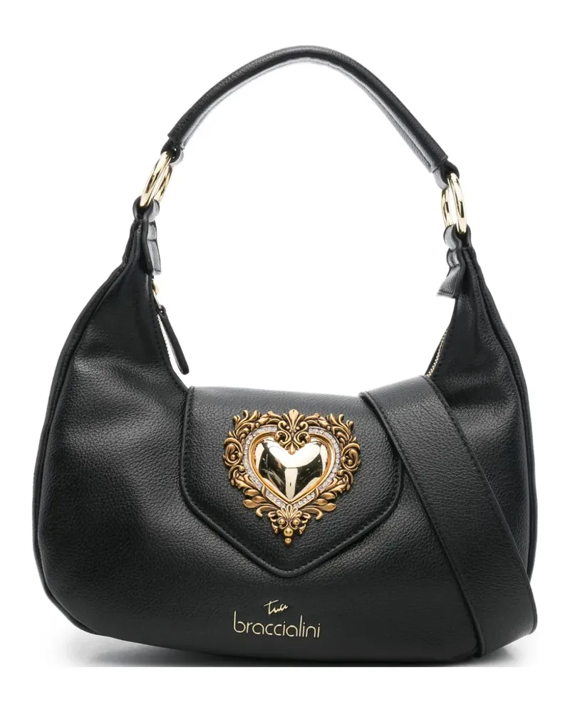 Braccialini Schultertasche mit Herzapplikation - Schwarz Schwarz