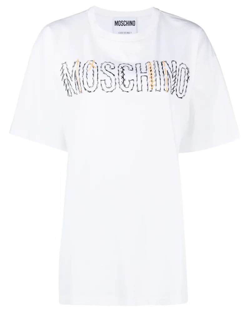 Moschino T-Shirt mit aufgesticktem Logo Weiß