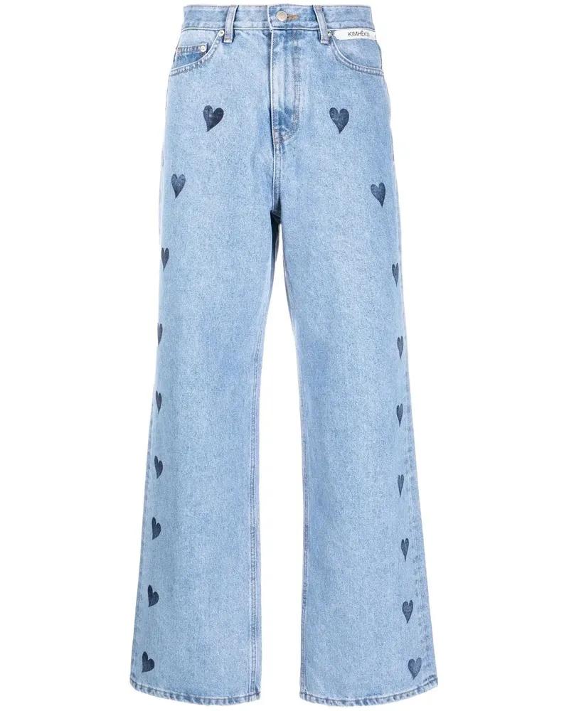 KIMHEKIM Schlagjeans mit Herz-Print - Blau Blau