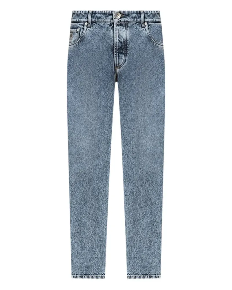 Brunello Cucinelli Gerade Jeans mit Logo-Stickerei - Blau Blau