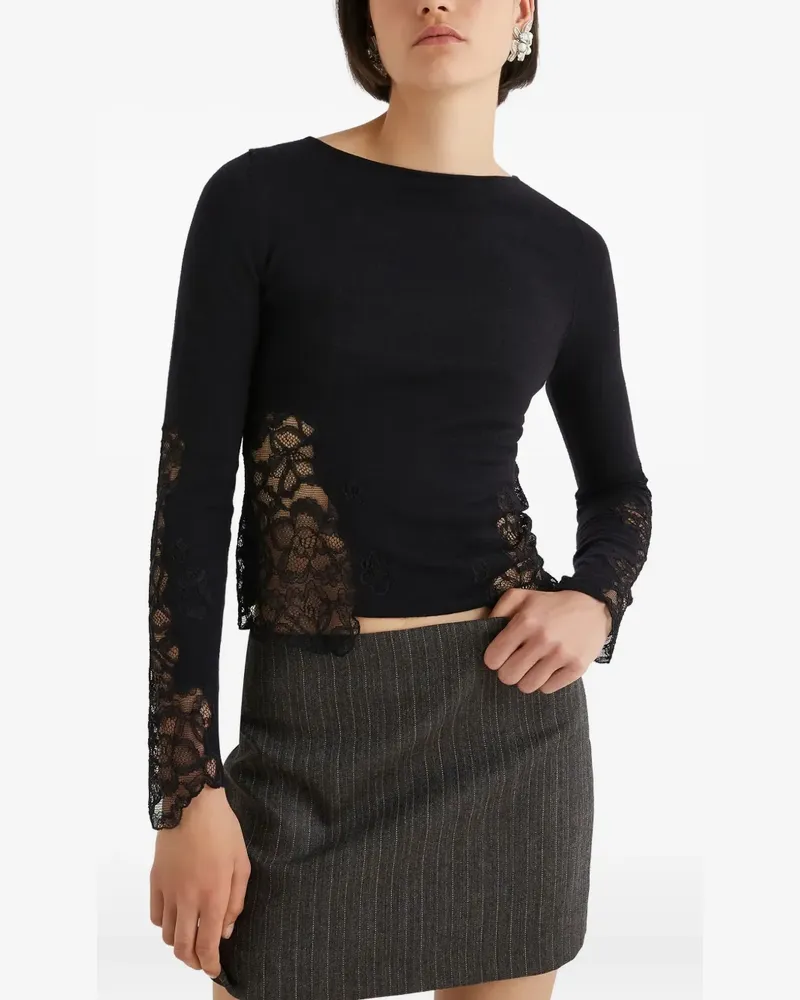 MARELLA lace-insert long-sleeve sweater - Schwarz Schwarz