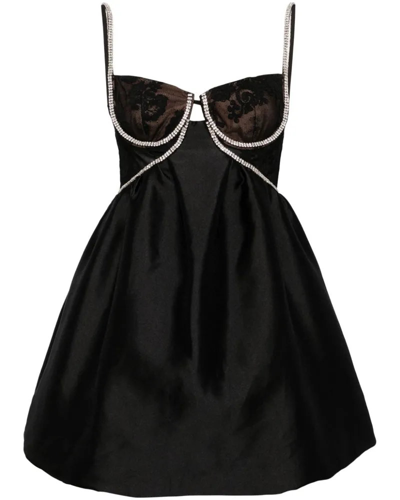 Self-Portrait Minikleid aus Taft mit Diamanten - Schwarz Schwarz