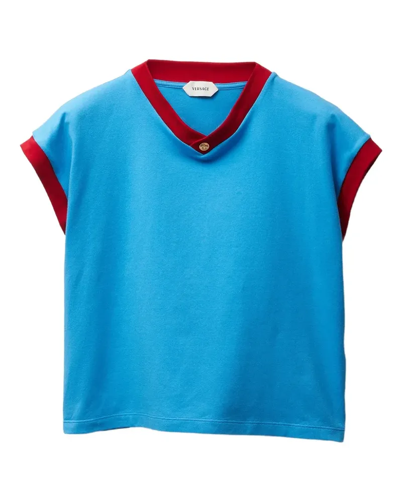 Versace Schmales T-Shirt aus Baumwollstretch - Blau Blau