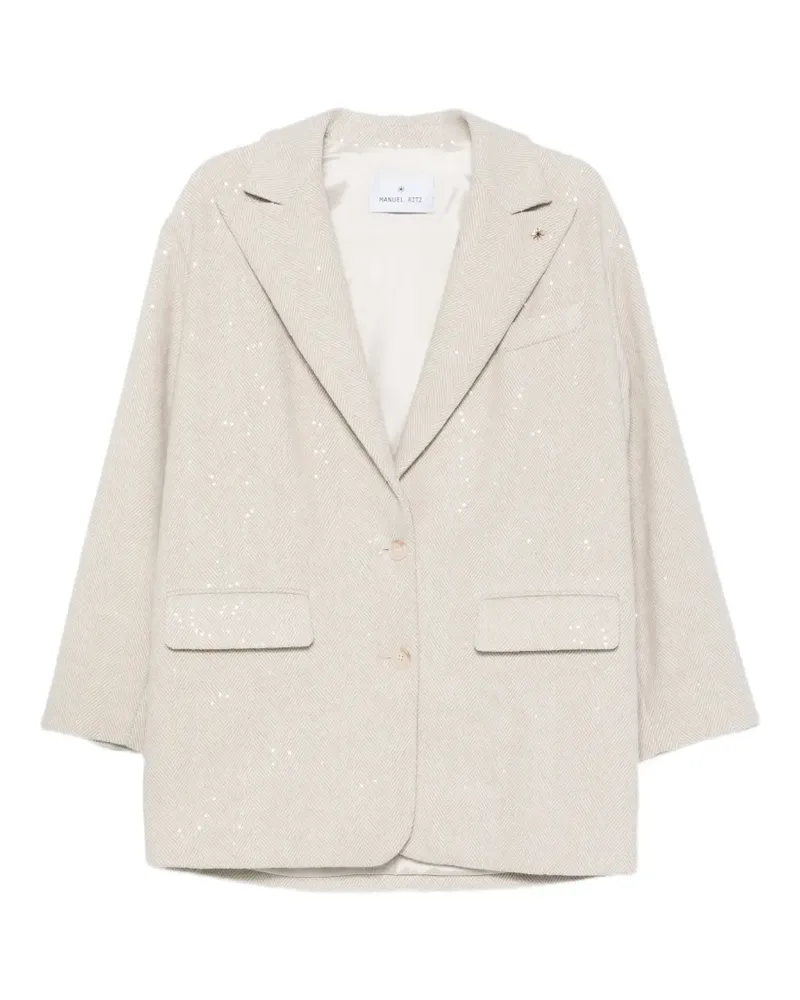 Manuel Ritz sequin-embellished herringbone blazer - Nude Nude