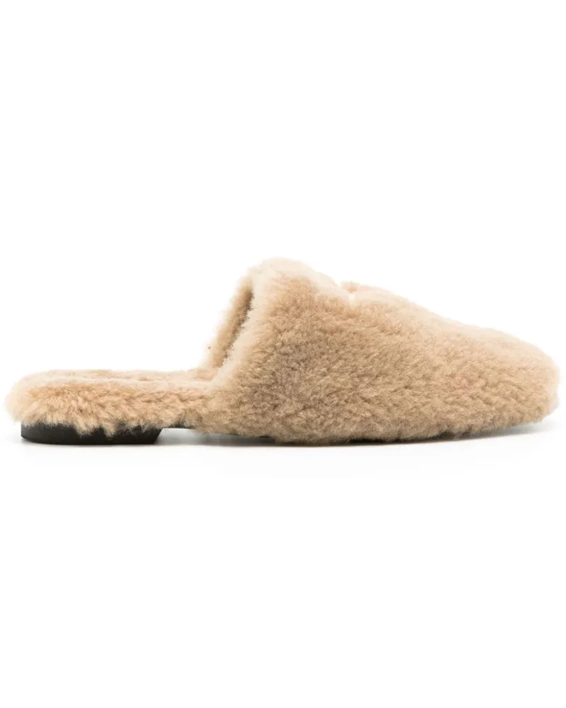 Anine Bing Shearling-Mules mit Logo Braun