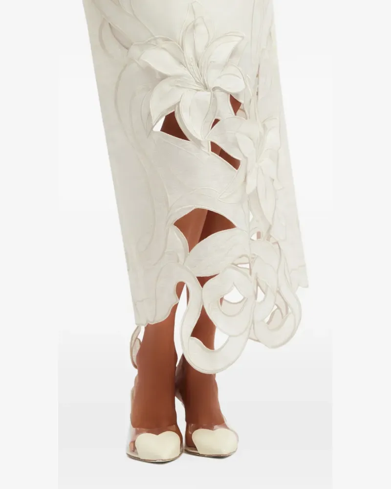 LEO LIN Rayna laser-cut floral-embroidery strapless slim-fit maxi dress - Weiß Weiß