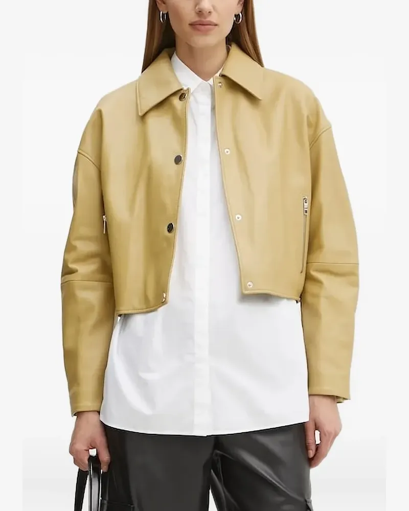 HUGO BOSS Cropped-Jacke aus Leder - Gelb Gelb