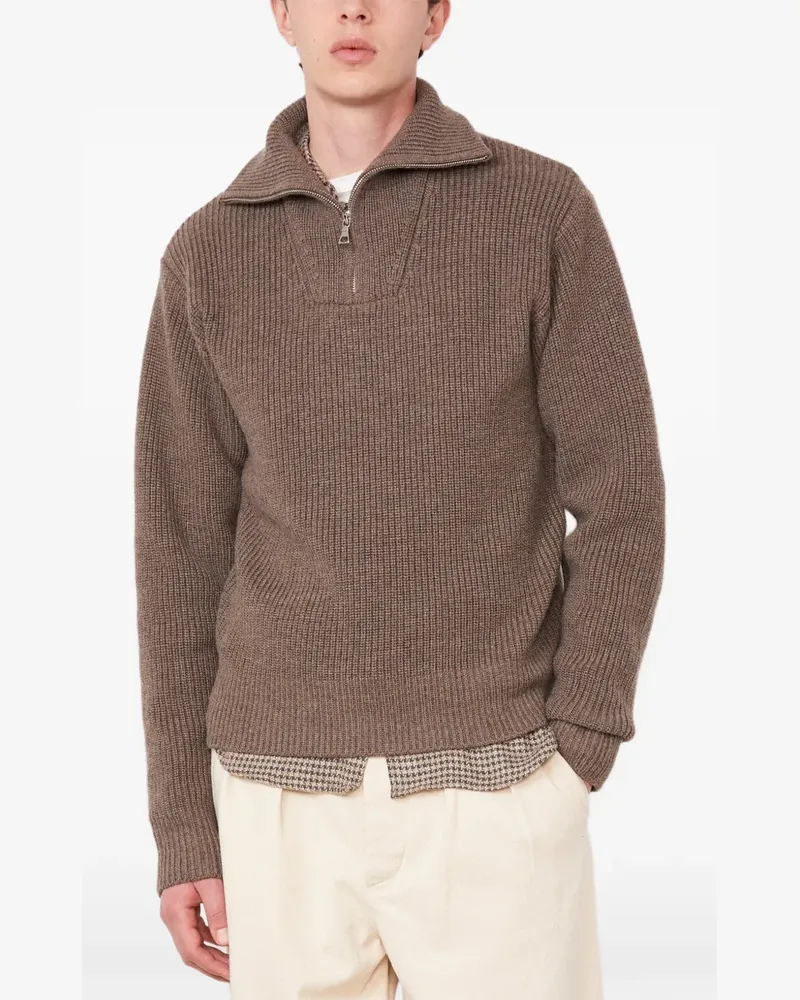 Officine Generale Gerippter Tarek Pullover mit kurzem Reißverschluss - Braun Braun