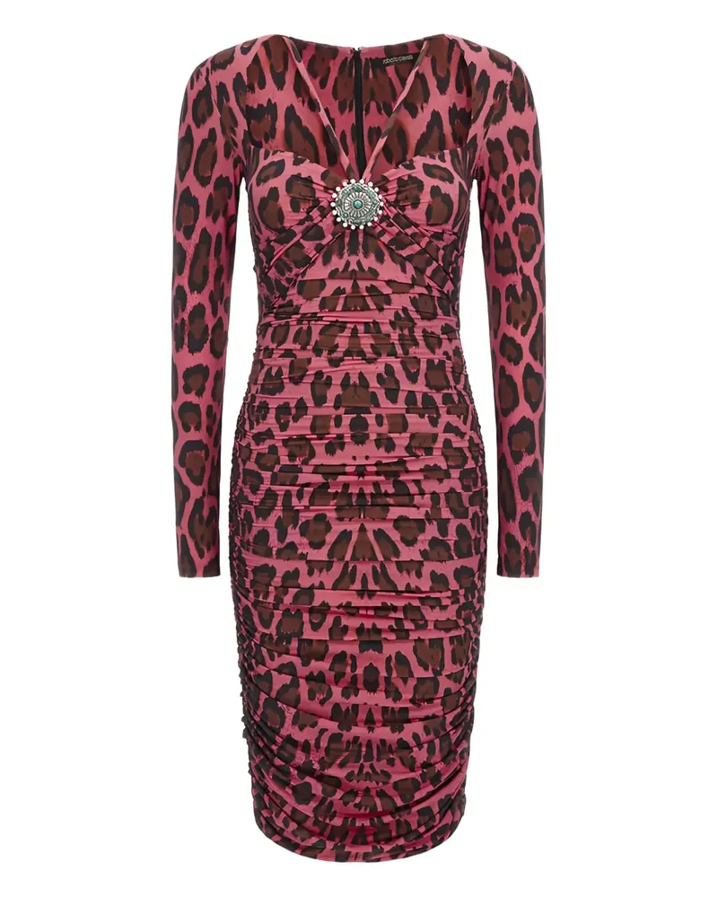 Roberto Cavalli leopard-print embellished midi dress - Rosa Rosa