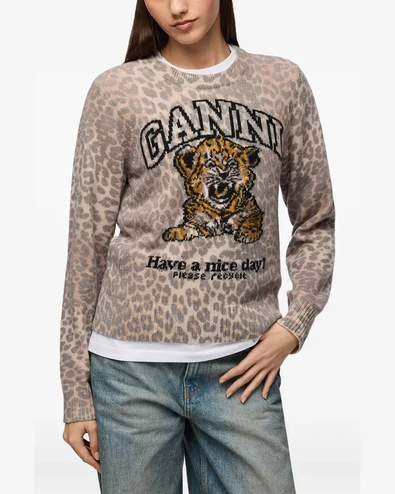 Ganni Intarsien-Pullover mit Tiger-Print - Nude Nude