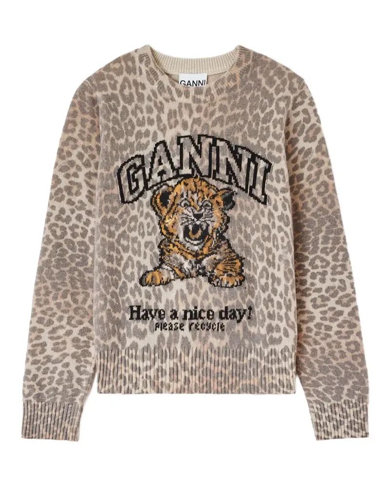 Ganni Intarsien-Pullover mit Tiger-Print - Nude Nude