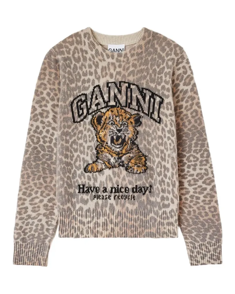 Ganni leopard-intarsia sweater - Nude Nude