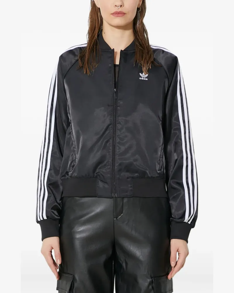 adidas Satin-Bomberjacke mit drei Streifen - Schwarz Schwarz