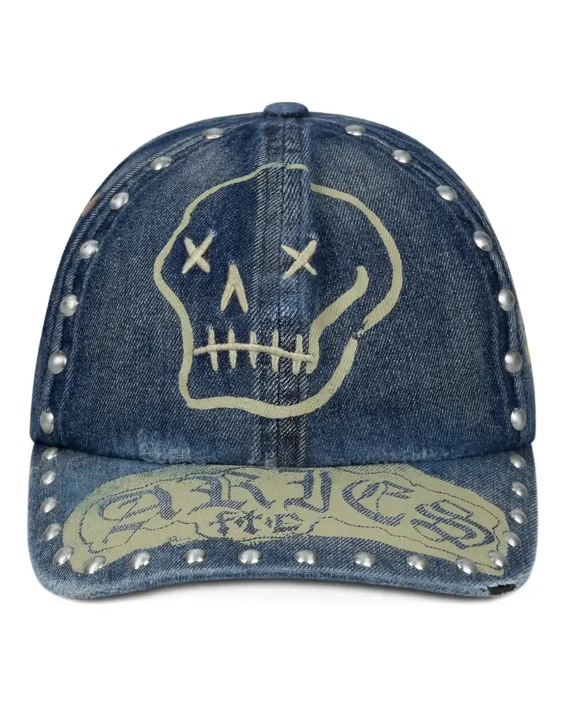 Aries skull-print studded denim cap - Blau Blau