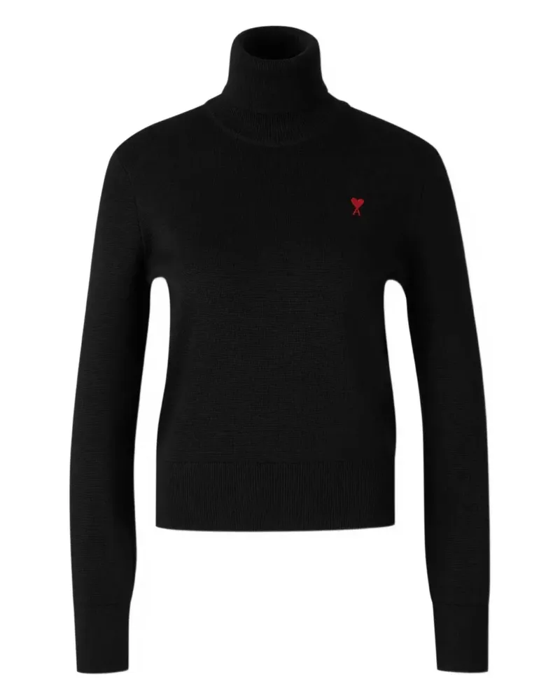 AMI Paris Rollkragenpullover mit Logo-Stickerei - Schwarz Schwarz
