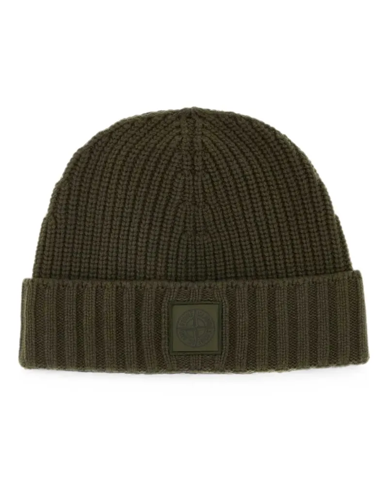Stone Island Gerippte Beanie mit Logo-Patch - Grün Grün