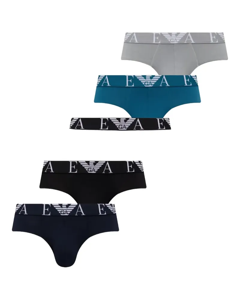 Emporio Armani 5er-Set Slips aus Baumwollstretch mit elastischem Logo-Bund - Blau Blau