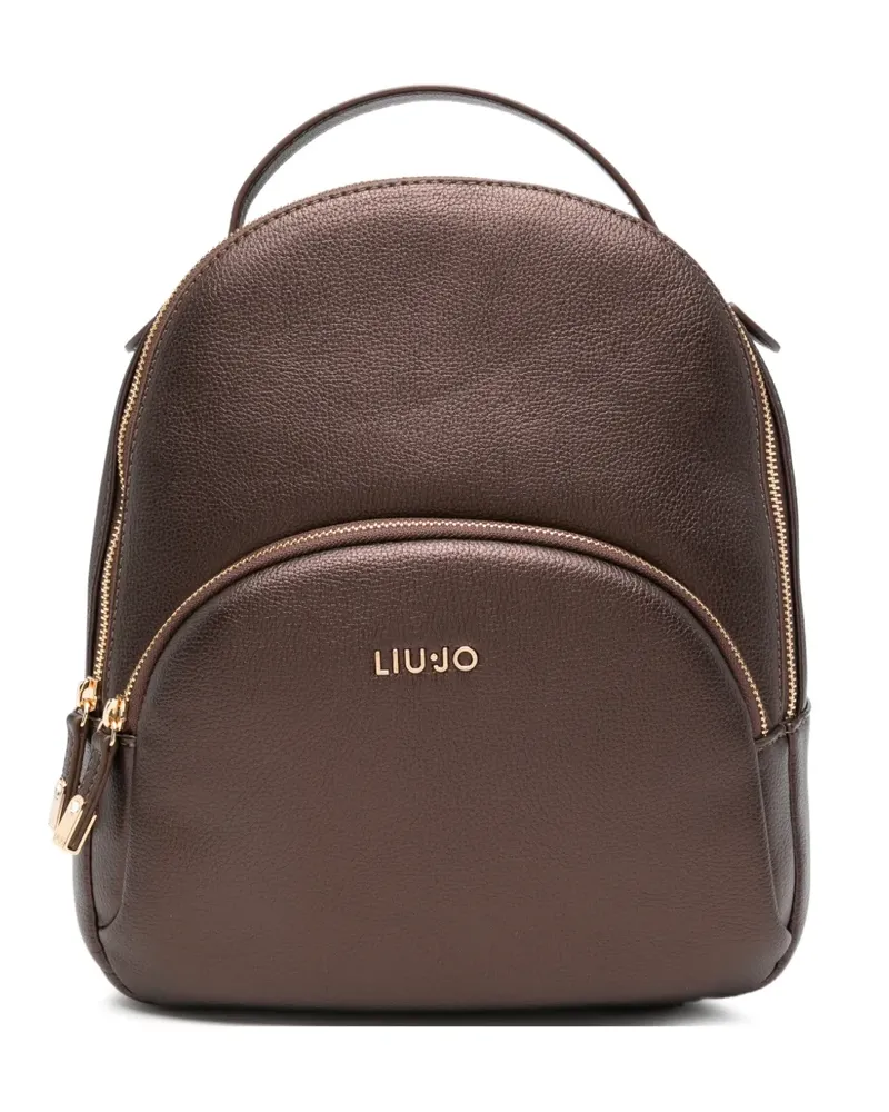 Liu Jo logo-plaque pebbled-effect backpack - Braun Braun