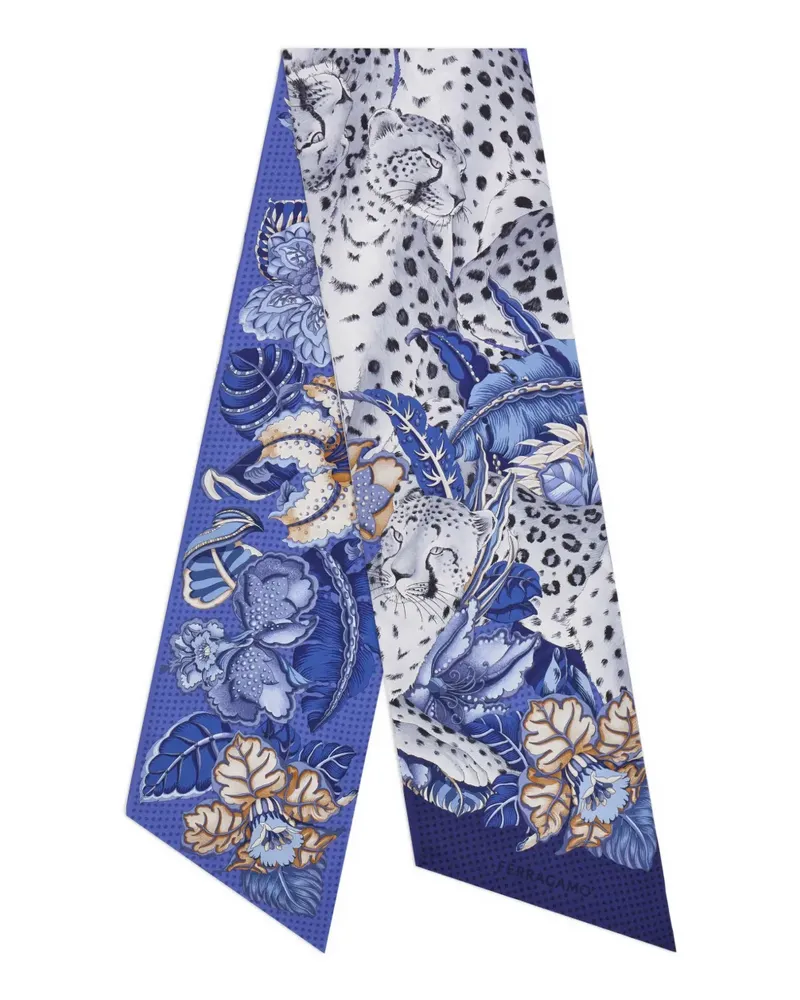 Ferragamo Seidenschal mit Geparden-Print - Blau Blau