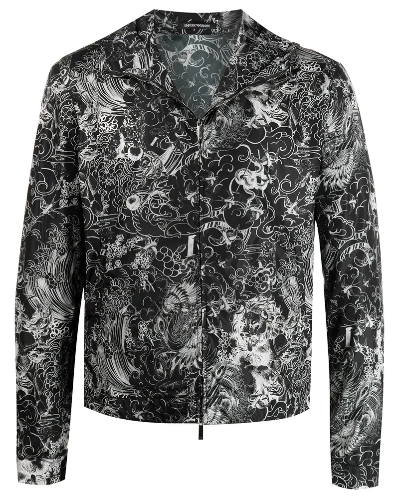 Emporio Armani Kapuzenjacke mit abstraktem Print - Schwarz Schwarz