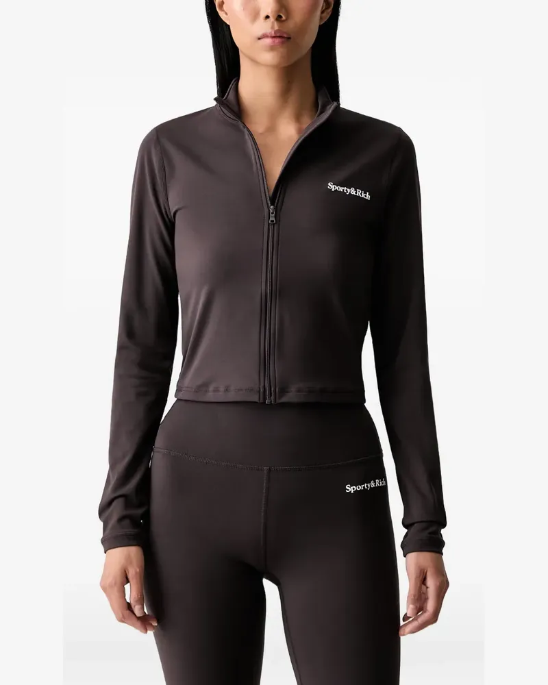 SPORTY & RICH Serif logo-print zip-up jacket - Braun Braun