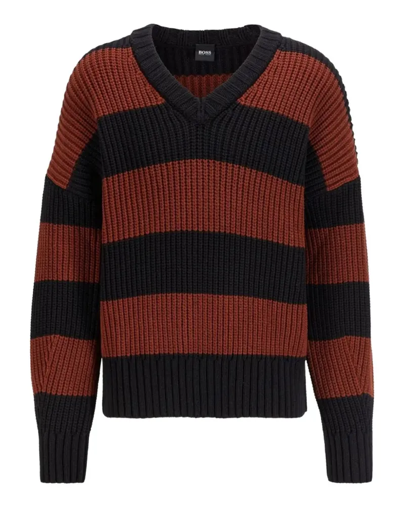 HUGO BOSS ribbed V-neck sweater - Schwarz Schwarz