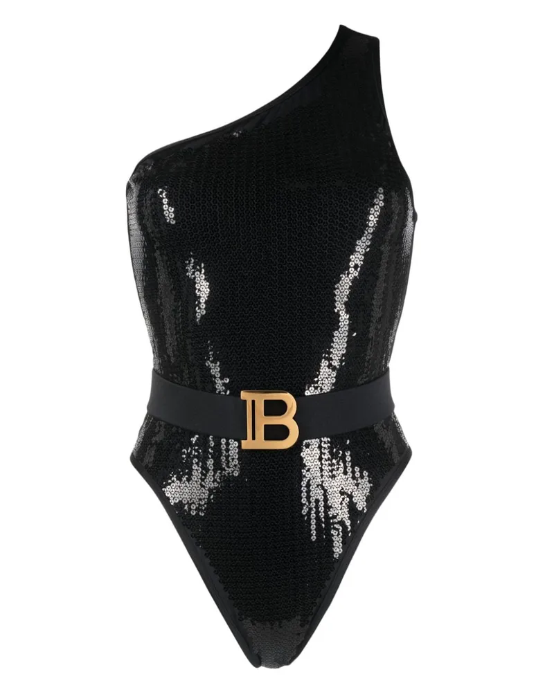 Balmain Asymmetrischer Badeanzug - Schwarz Schwarz