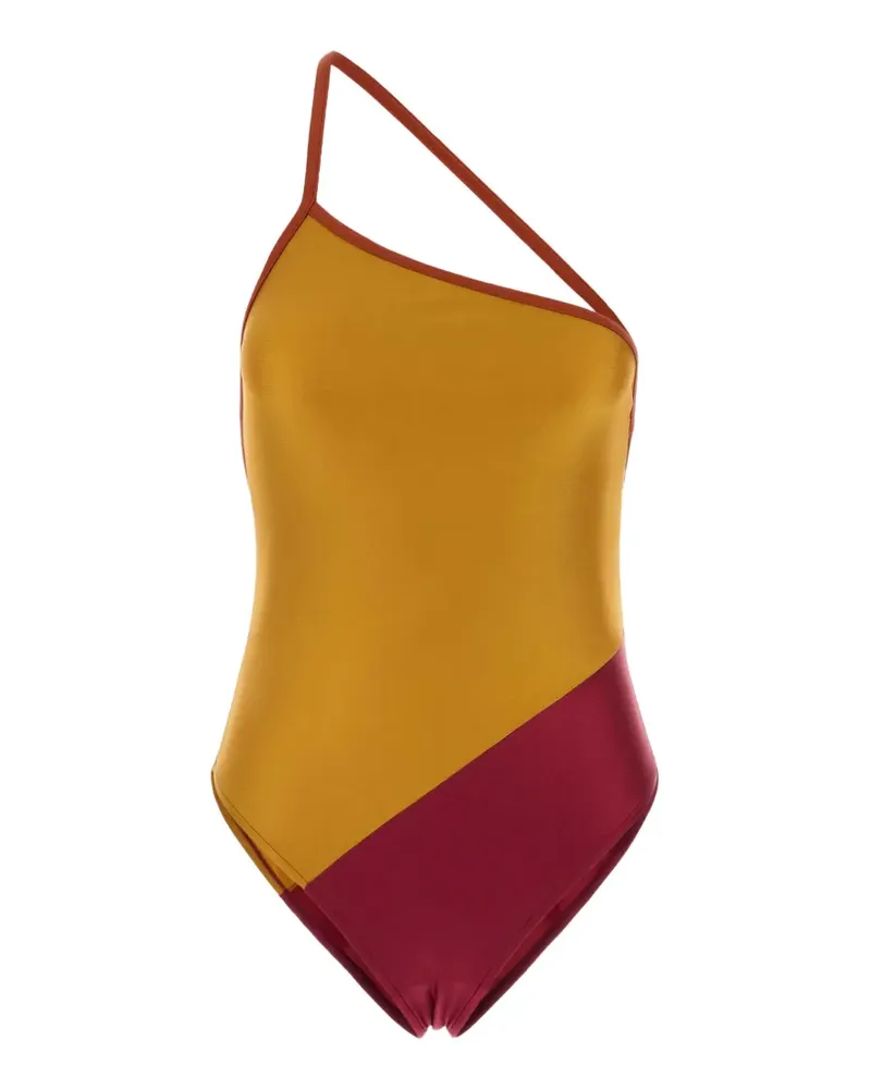 Saint Laurent Zweifarbiger One-Shoulder-Badeanzug - Gelb Gelb