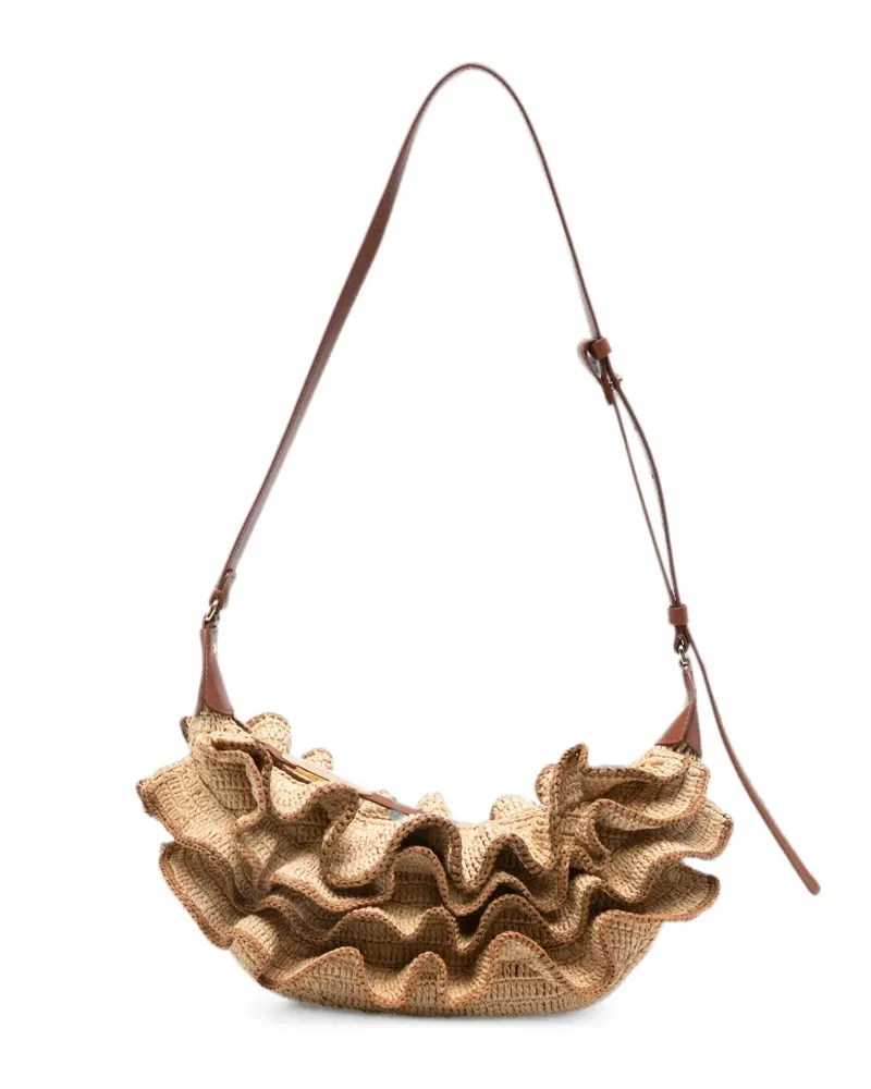 Zimmermann Goldentime ruffled woven shoulder bag - Nude Nude