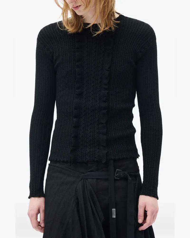 Ann Demeulemeester Pullover mit Zopfmuster und Rüschenbesatz - Schwarz Schwarz
