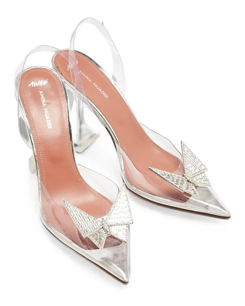 Amina Muaddi 2024 Pumps mit Kristallschleife - Weiß Weiß