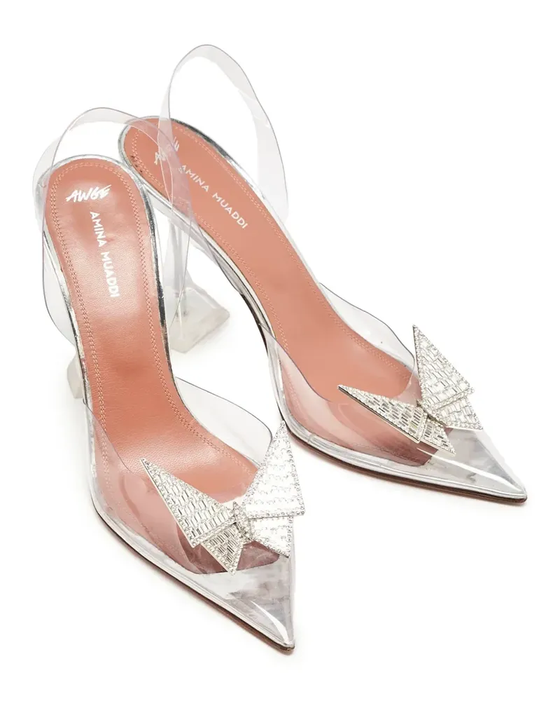 Amina Muaddi 2024 Pumps mit Kristallschleife - Weiß Weiß