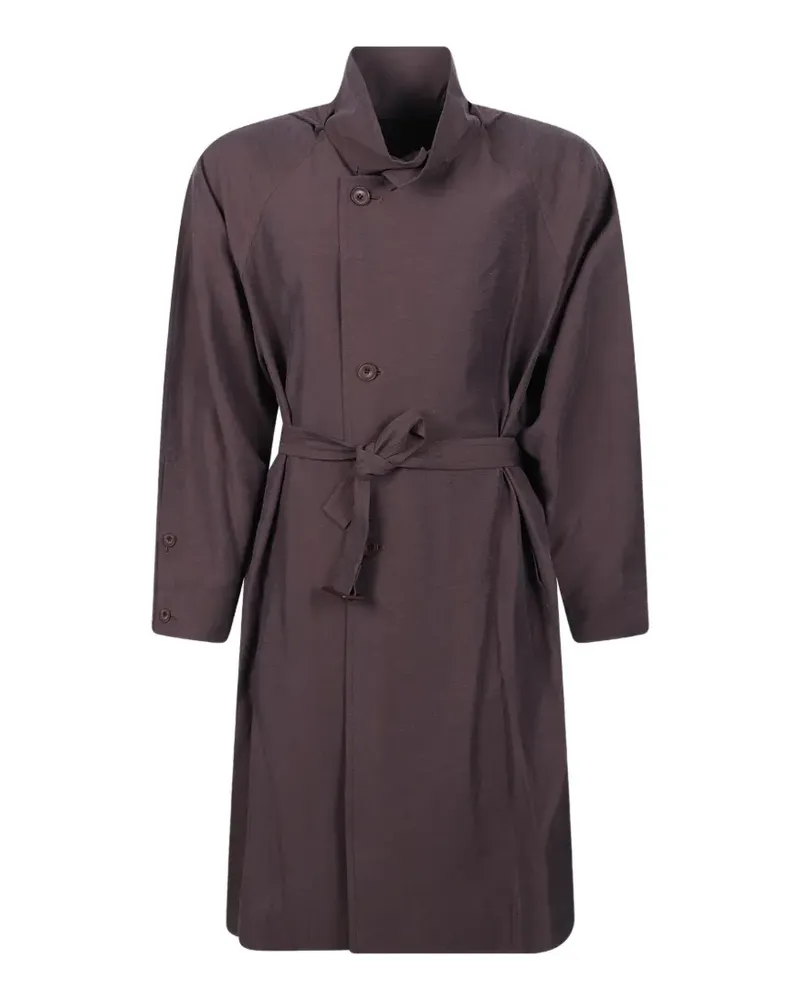 Issey Miyake belted hooded coat - Braun Braun