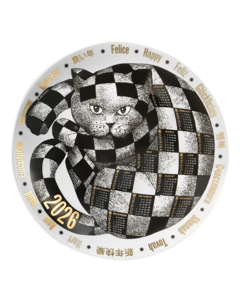Fornasetti Kalenderteller mit Katzen-Print - Schwarz Schwarz