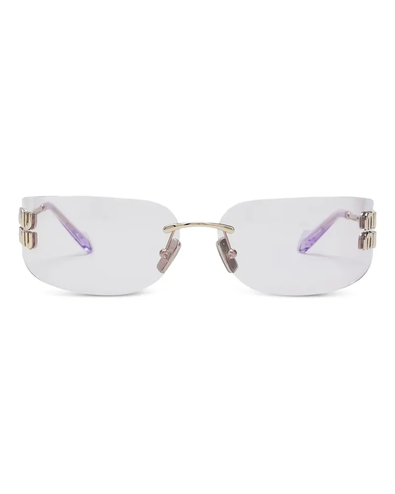 Miu Miu Rahmenlose Sonnenbrille mit Logo-Schild - Gold Gold