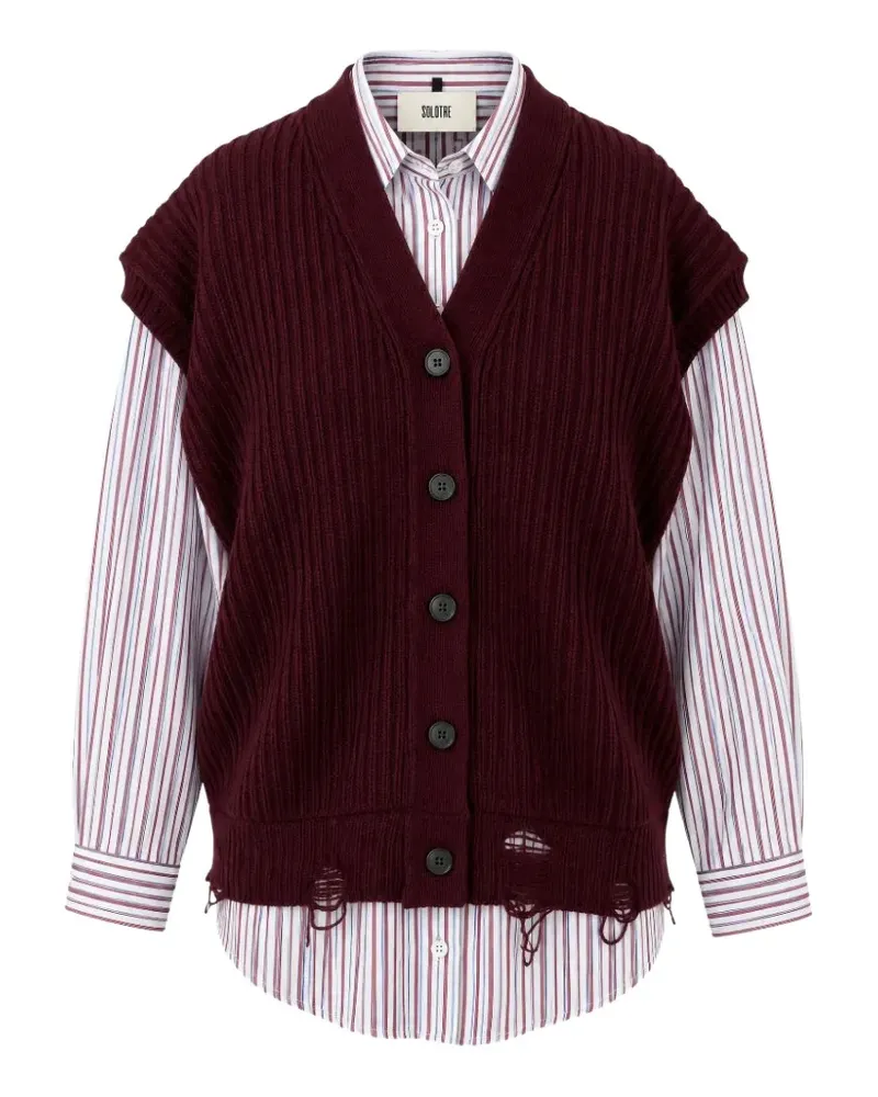 SOLOTRE distressed layered-effect cardigan - Rot Rot
