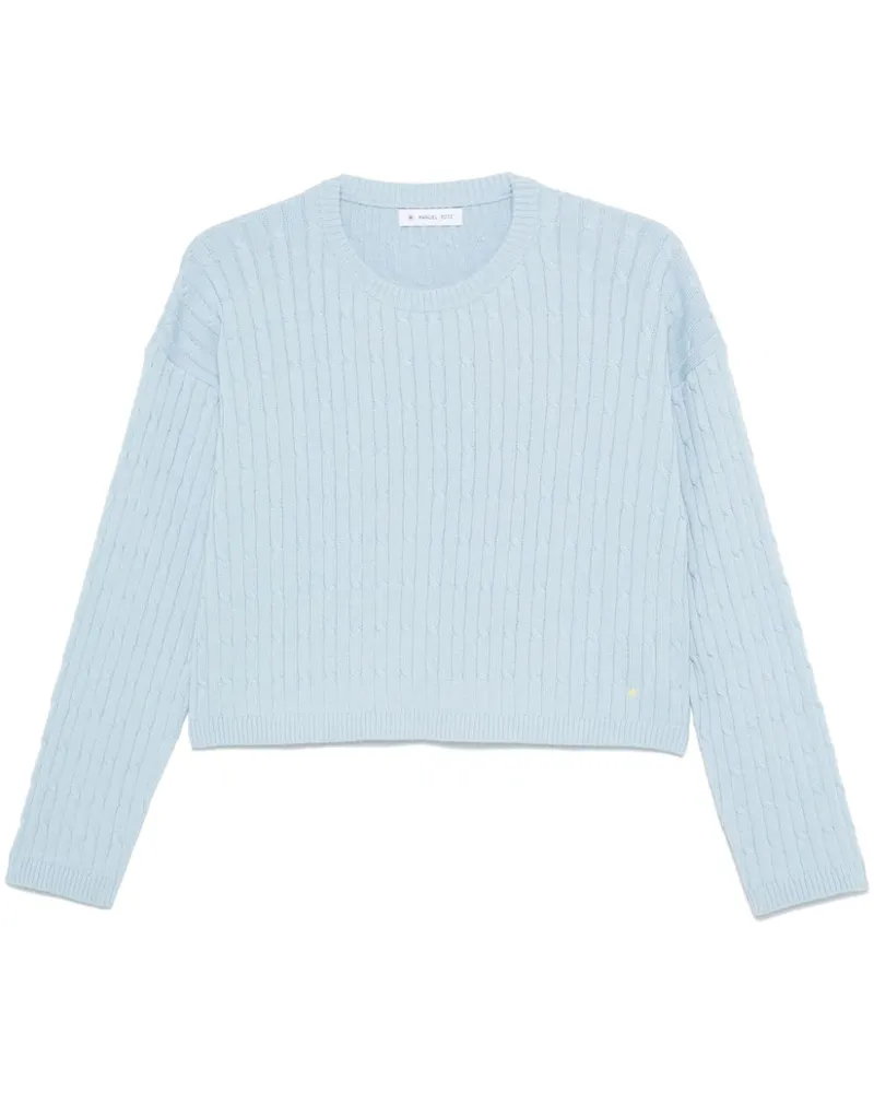 Manuel Ritz Cropped-Pullover mit Zopfmuster - Blau Blau