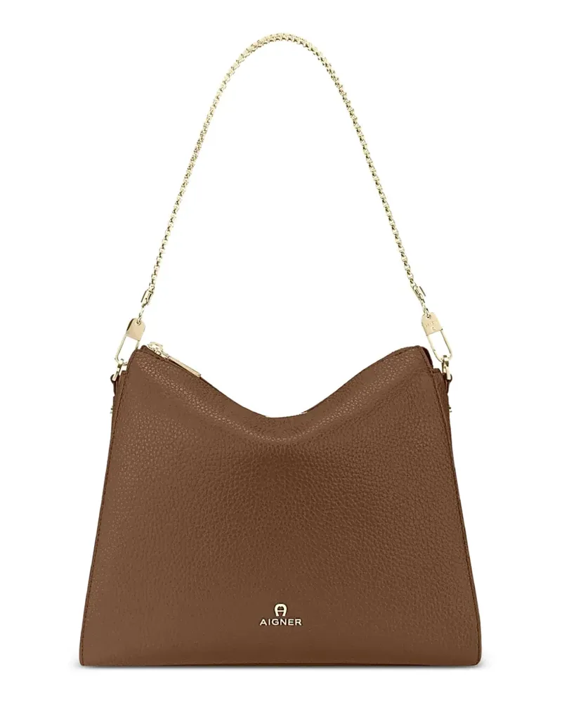 Aigner Kleine Ivy Schultertasche aus gekörntem Leder - Braun Braun