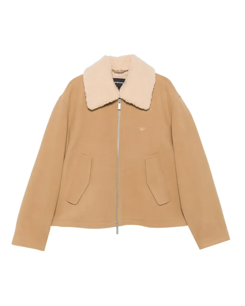 Emporio Armani Jacke mit Shearling-Kragen und Logo-Stickerei - Nude Nude