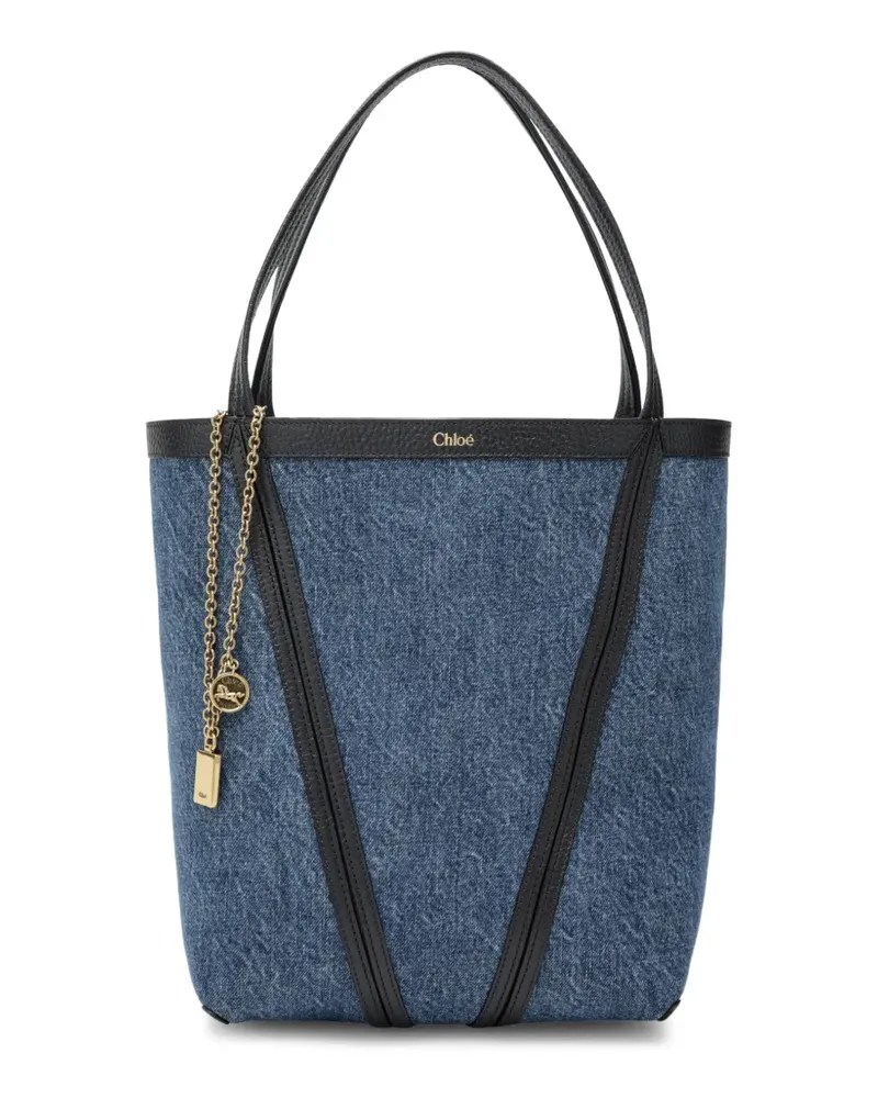 Chloé Spin leather-trim denim tote bag - Blau Blau