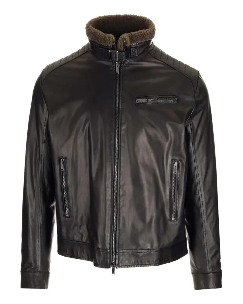 Al Duca D’Aosta 1902 quilted-shoulder leather jacket - Schwarz Schwarz