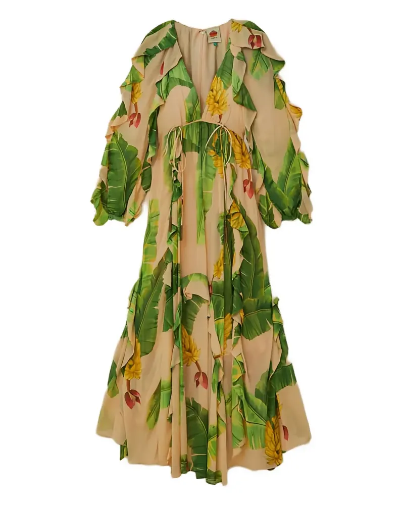 FARM Rio Gerüschtes Maxikleid mit Bananen-Print - Nude Nude