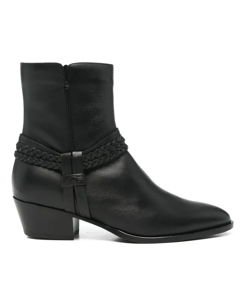 Truman's Shoes Lederstiefel mit geflochtenem Riemen - Schwarz Schwarz