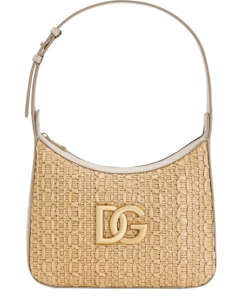 Dolce & Gabbana Gehäkelte Raffia Schultertasche - Nude Nude